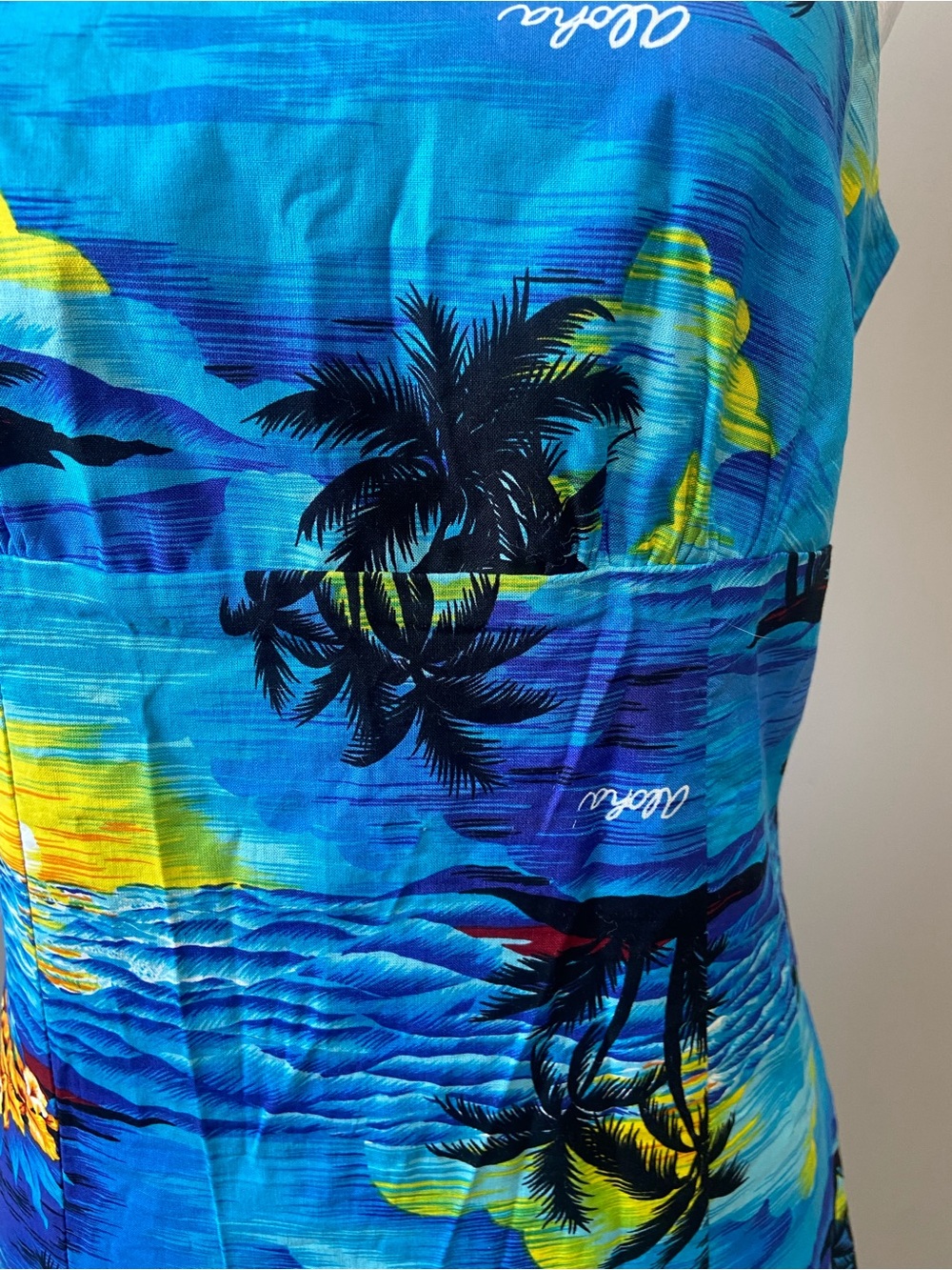 Royal Creations - Blue Tropical-Print Spaghetti-Strap Mini Dress - Picture 4 of 9